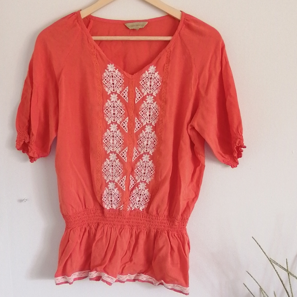 KERRY Brooke summer orange boho embroidered top